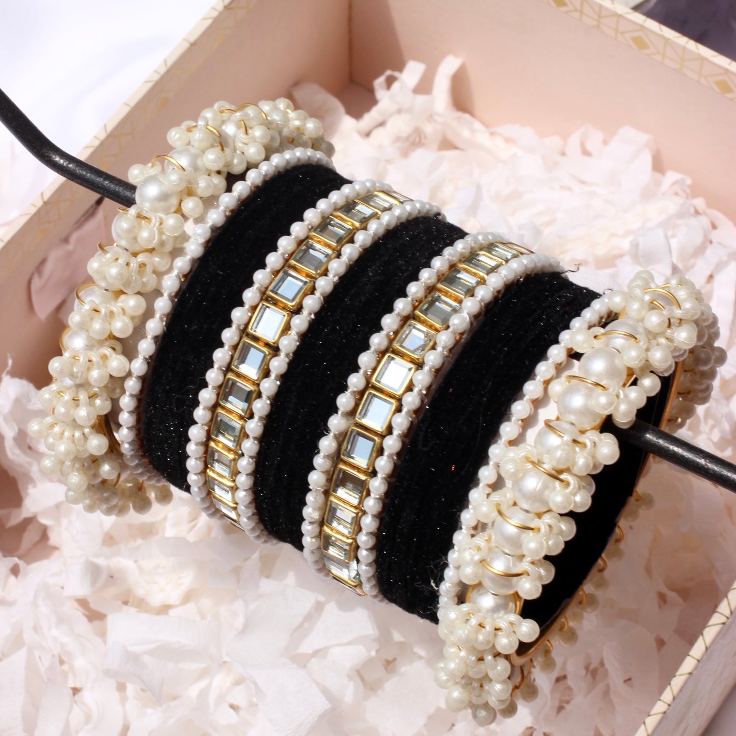 Kundan Majesty Bangle Set-1-Black