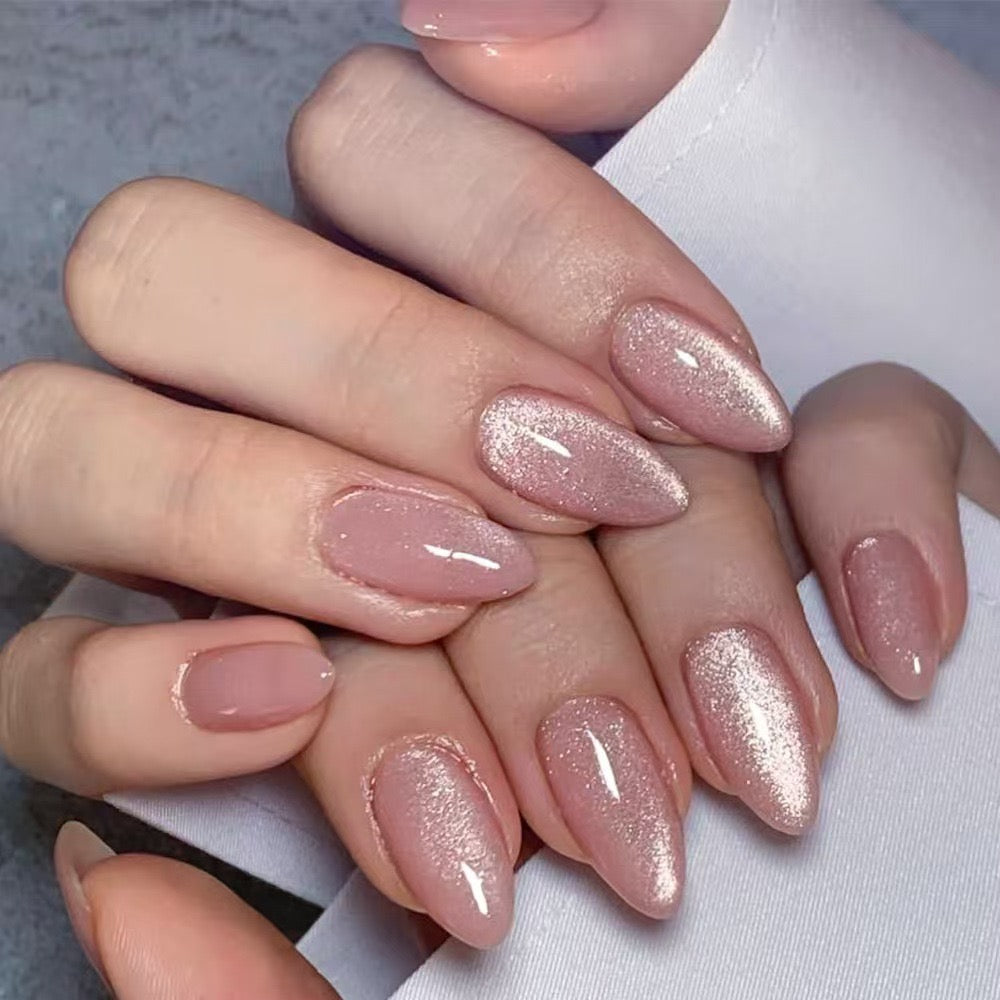 Handmade cateye + glitter Nails -802- FREE Nail-kit included with this Nails pack