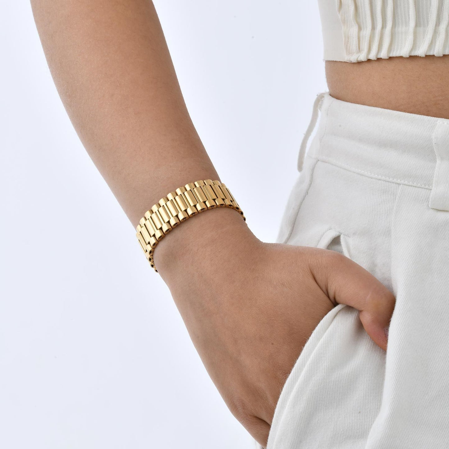 JBracelet Broad watch chain bracelet(Stainless Steel) 24K Gold plated Anti Tarnish Everyday wear Bracelet