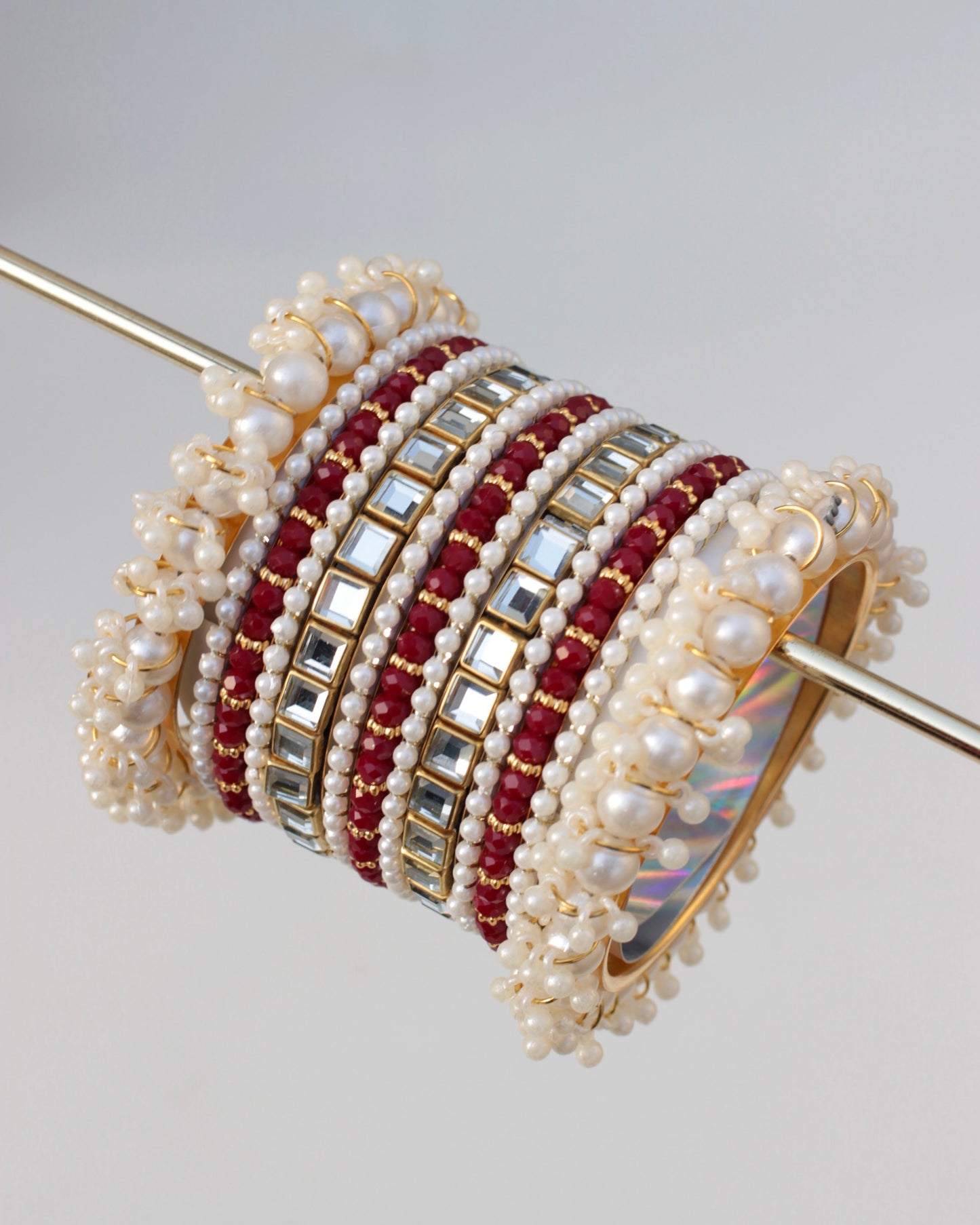 Mehak-e-Kundan Bangle Set-Maroon
