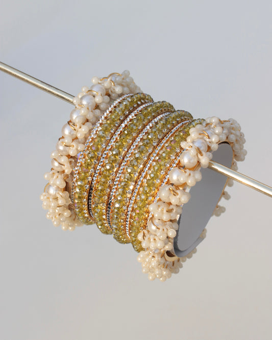 Naqsh-e-Sitara Bangle Set-Light Green