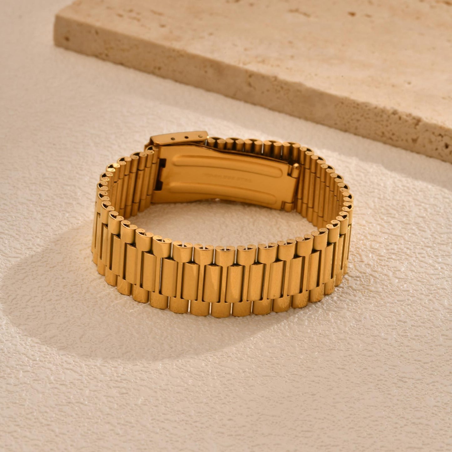 JBracelet Broad watch chain bracelet(Stainless Steel) 24K Gold plated Anti Tarnish Everyday wear Bracelet