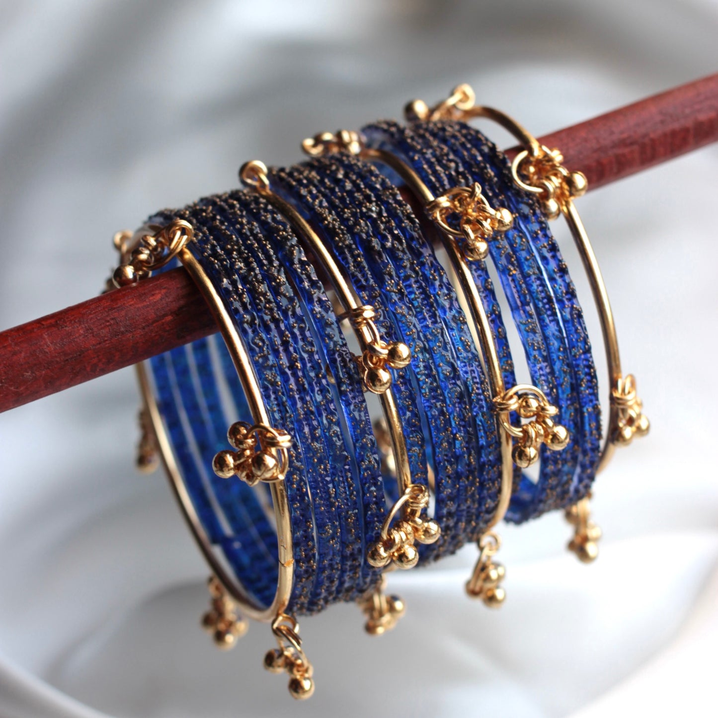 Majesty Raindrop Kashmiri Bangle Set-4 Golden Bangles with Glass Churiyaan