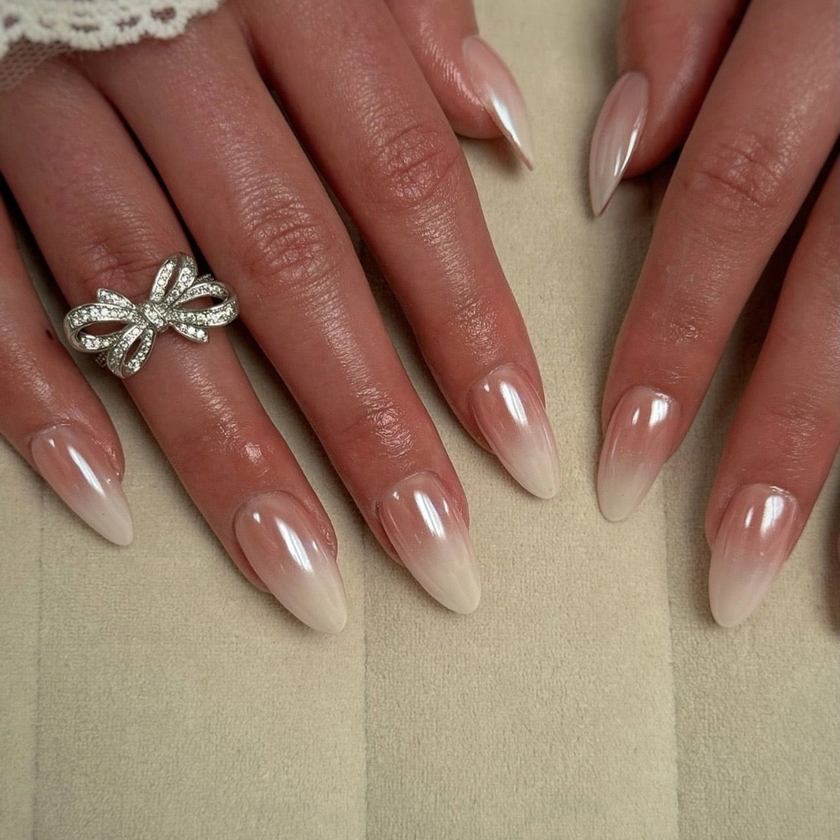 Viral Glazed Ombre Nails (30 nails in one pack) -3495-Medium Length Almond nails- Free 4 pc nail kit included