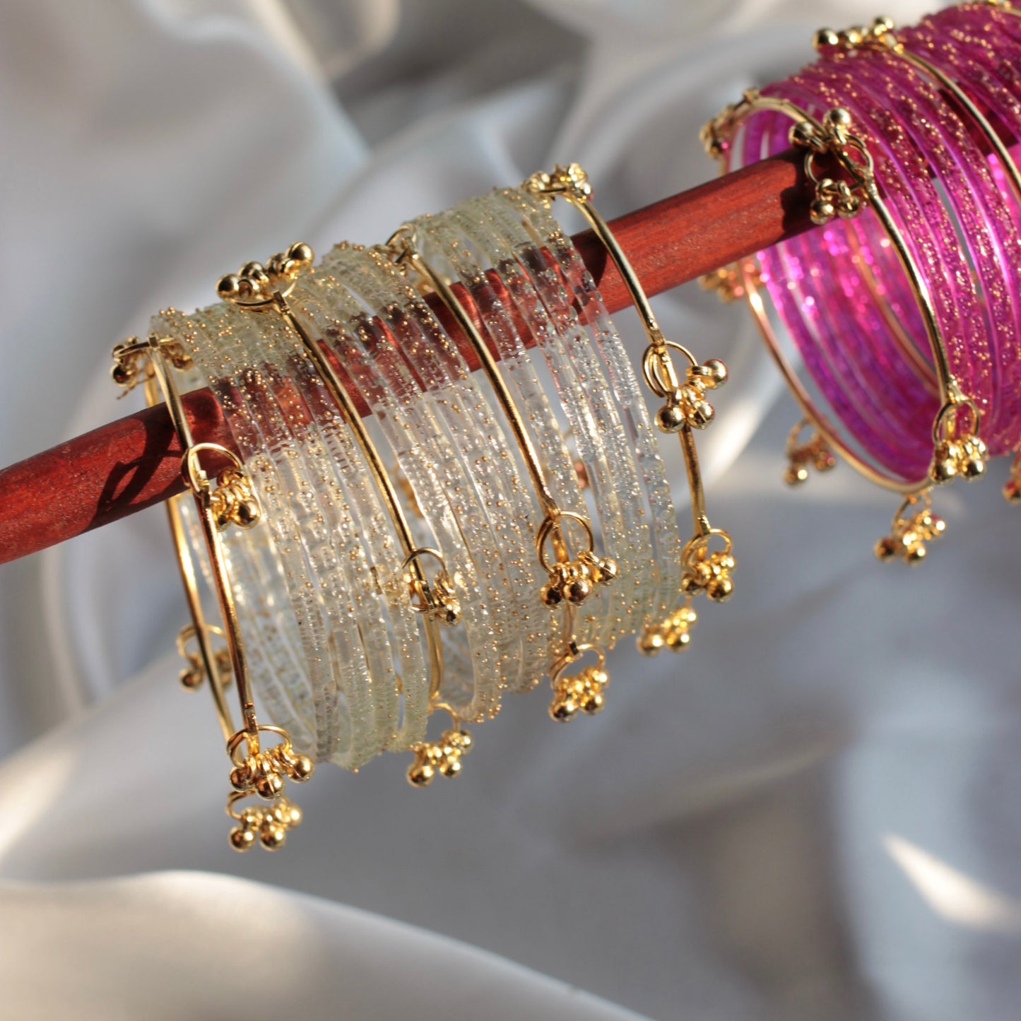 Majesty Raindrop Kashmiri Bangle Set-4 Golden Bangles with Glass Churiyaan