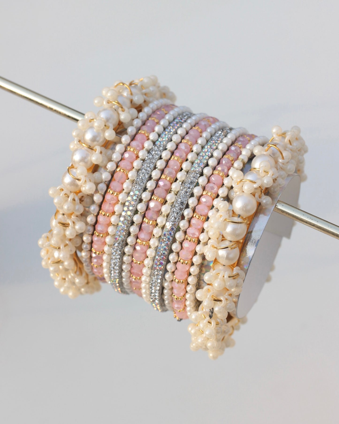 Gilded Gleam Bangle Set-Multi Pink & Silver