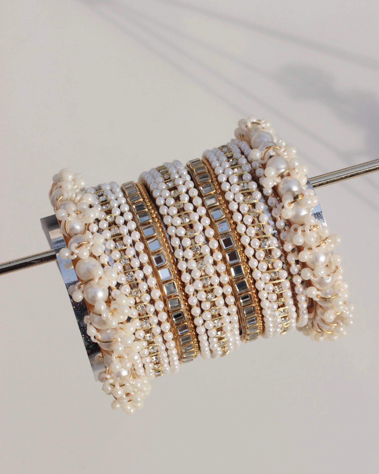 Pearl Edit Bangle Set-Gold&White