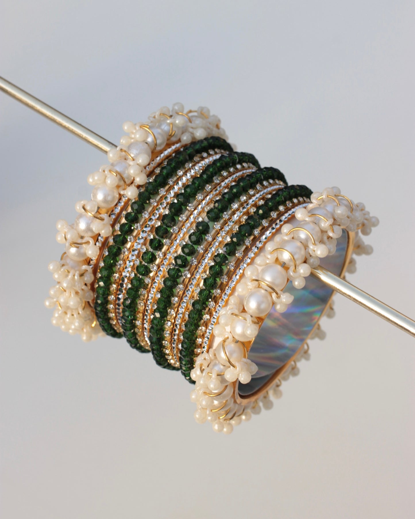 Naqsh-e-Sitara Bangle Set-Dark Green