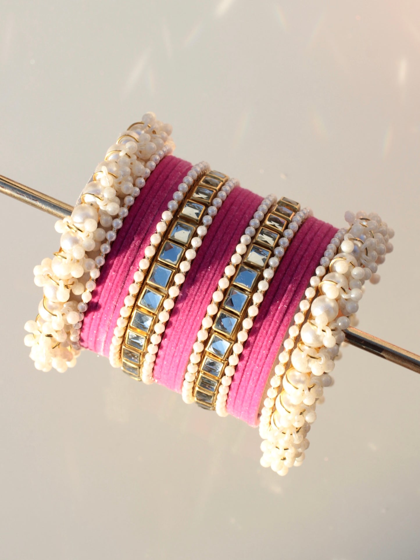 Kundan Majesty Bangle Set-1-Mid pink