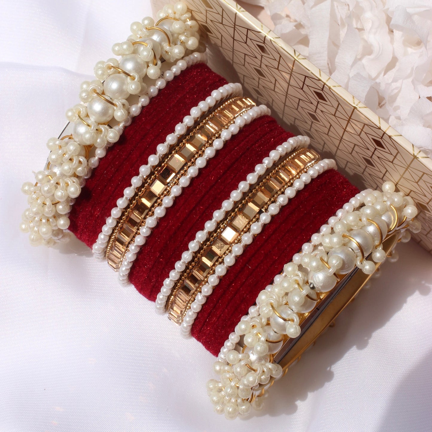 Kundan Majesty Bangle Set-1-Maroon