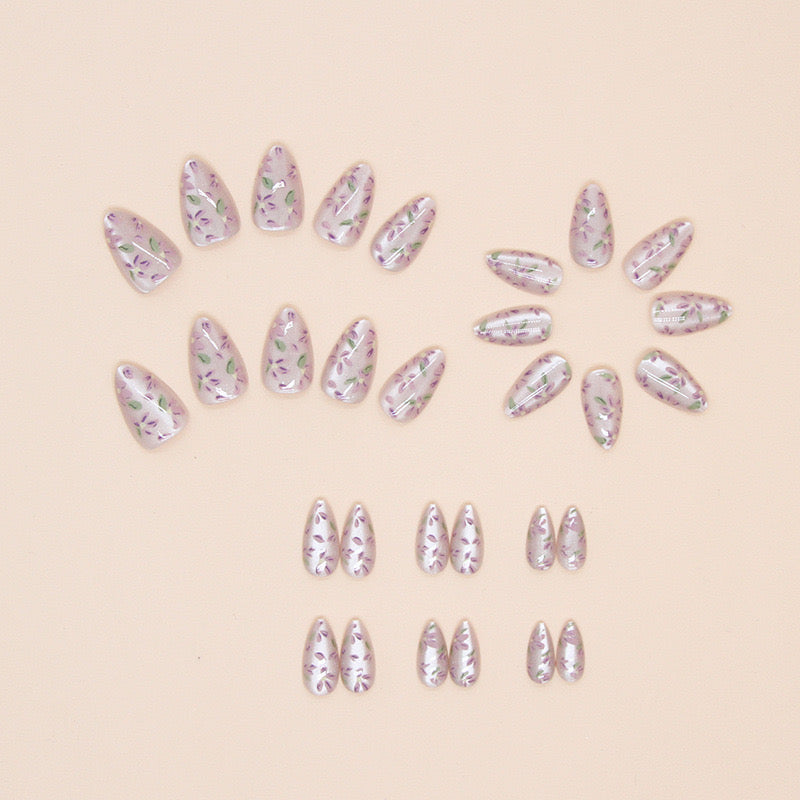 Cateye Printed Nails-1546-Medium Length Almond nails- Free 4 pc nail kit included