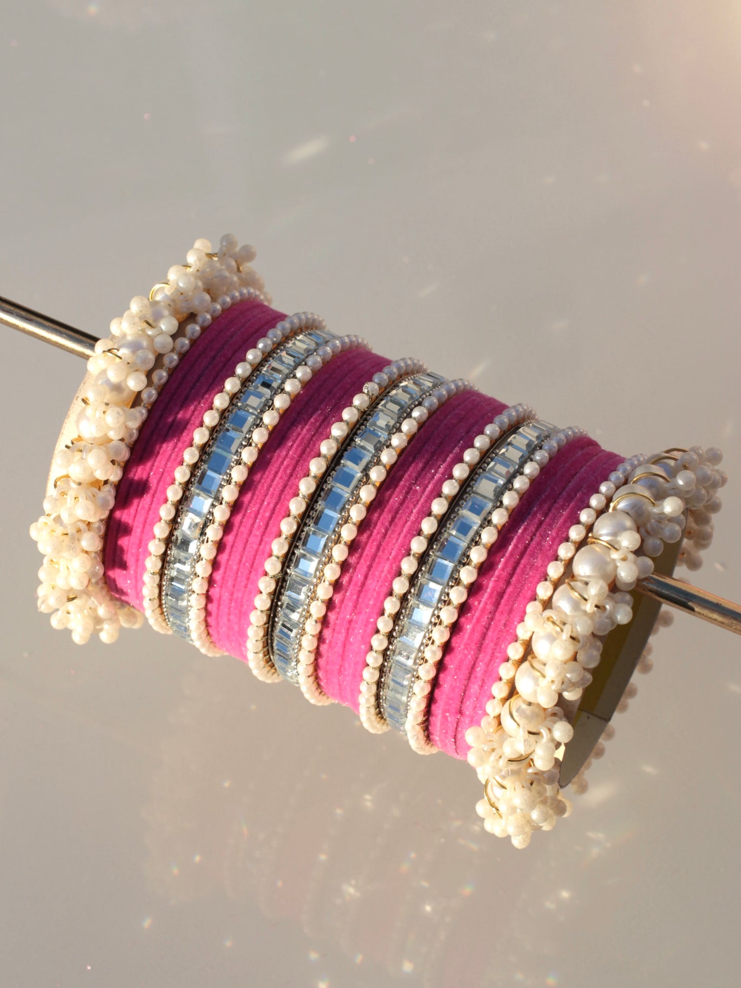 Velvet Luxe Bangle Set-6-Mid pink
