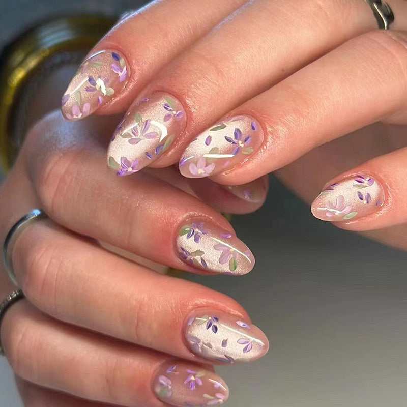 Cateye Printed Nails-1546-Medium Length Almond nails- Free 4 pc nail kit included
