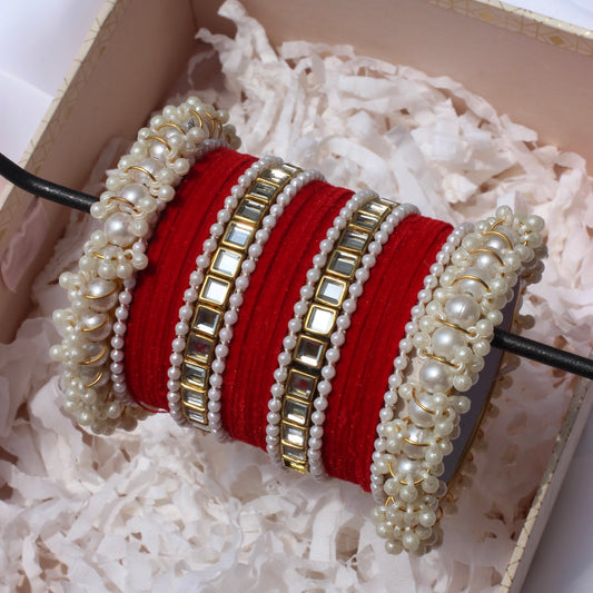 Kundan Majesty Bangle Set-1-Red