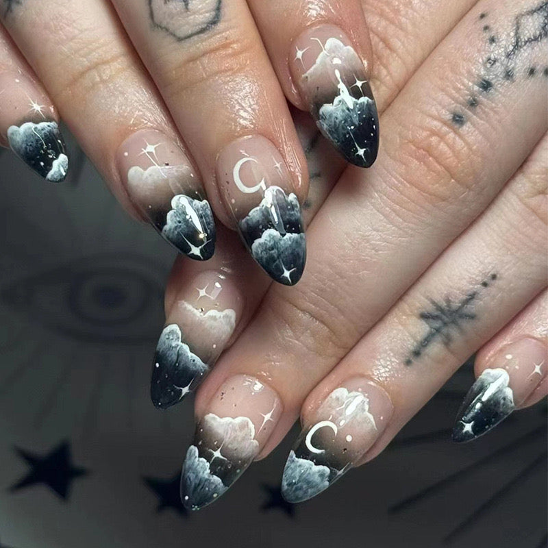 Black and Nude Nails-1608- Free 4 pc nail kit included