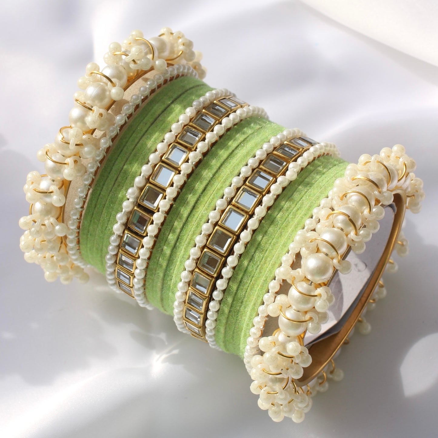 Kundan Majesty Bangle Set-1-Light Green