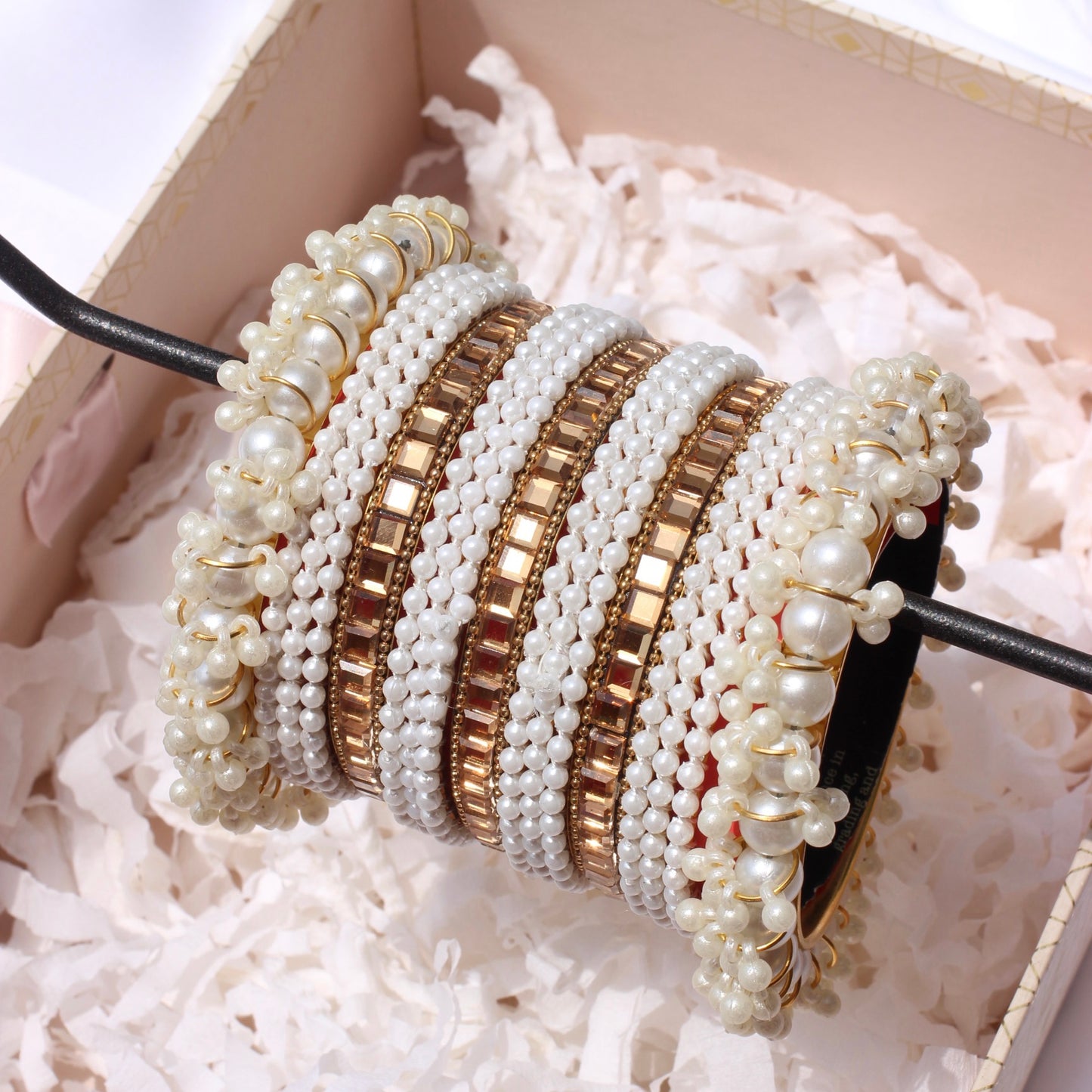 Pearl Luxe Bangle Set-4-Gold/Copper