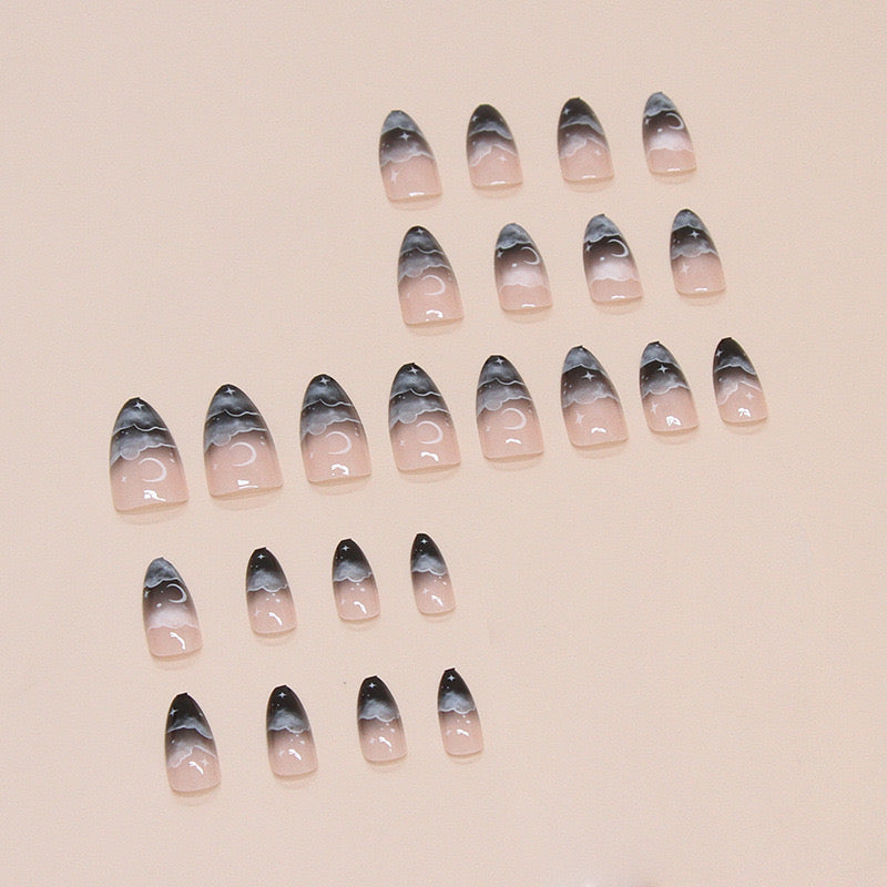 Black and Nude Nails-1608- Free 4 pc nail kit included