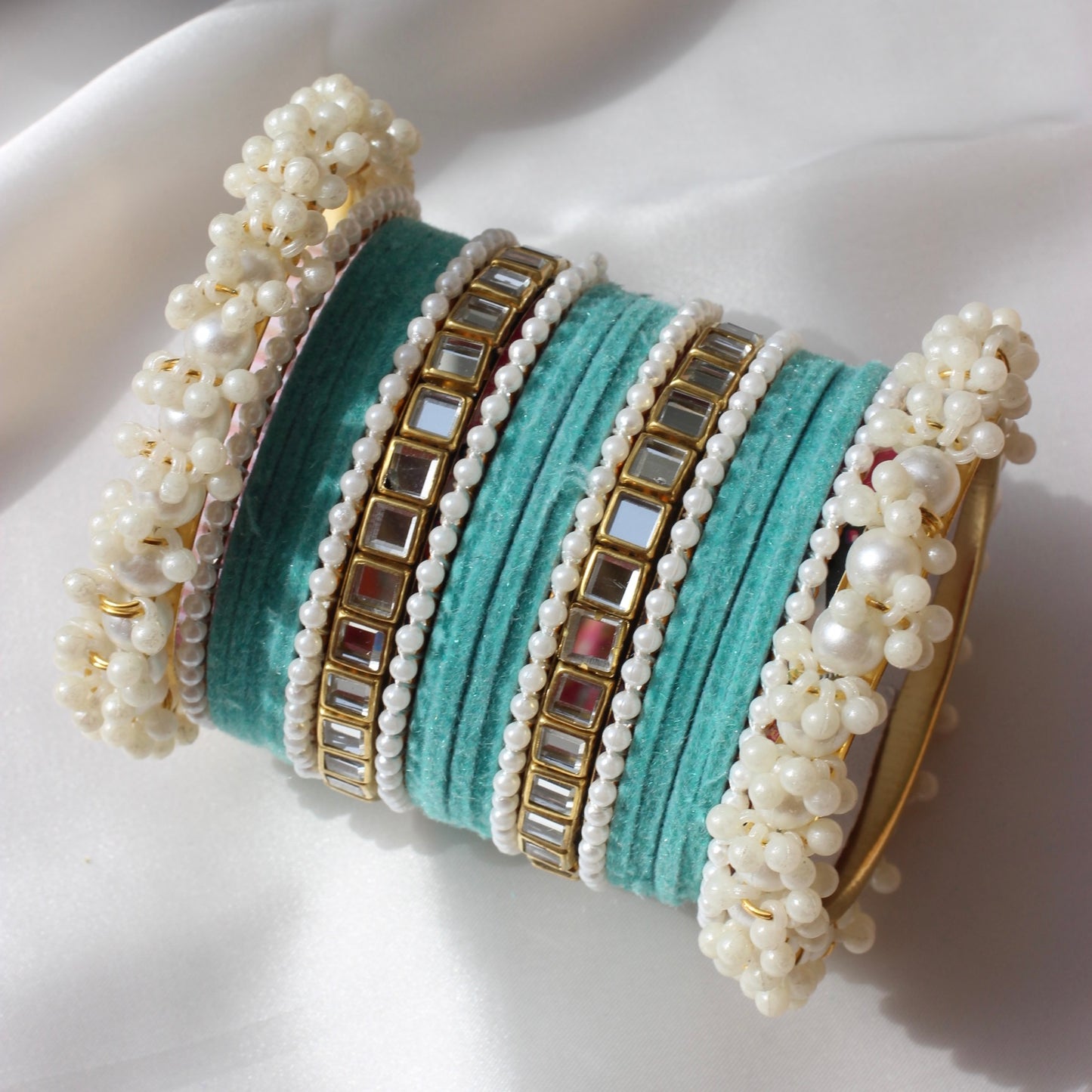 Kundan Majesty Bangle Set-1-Sky Blue