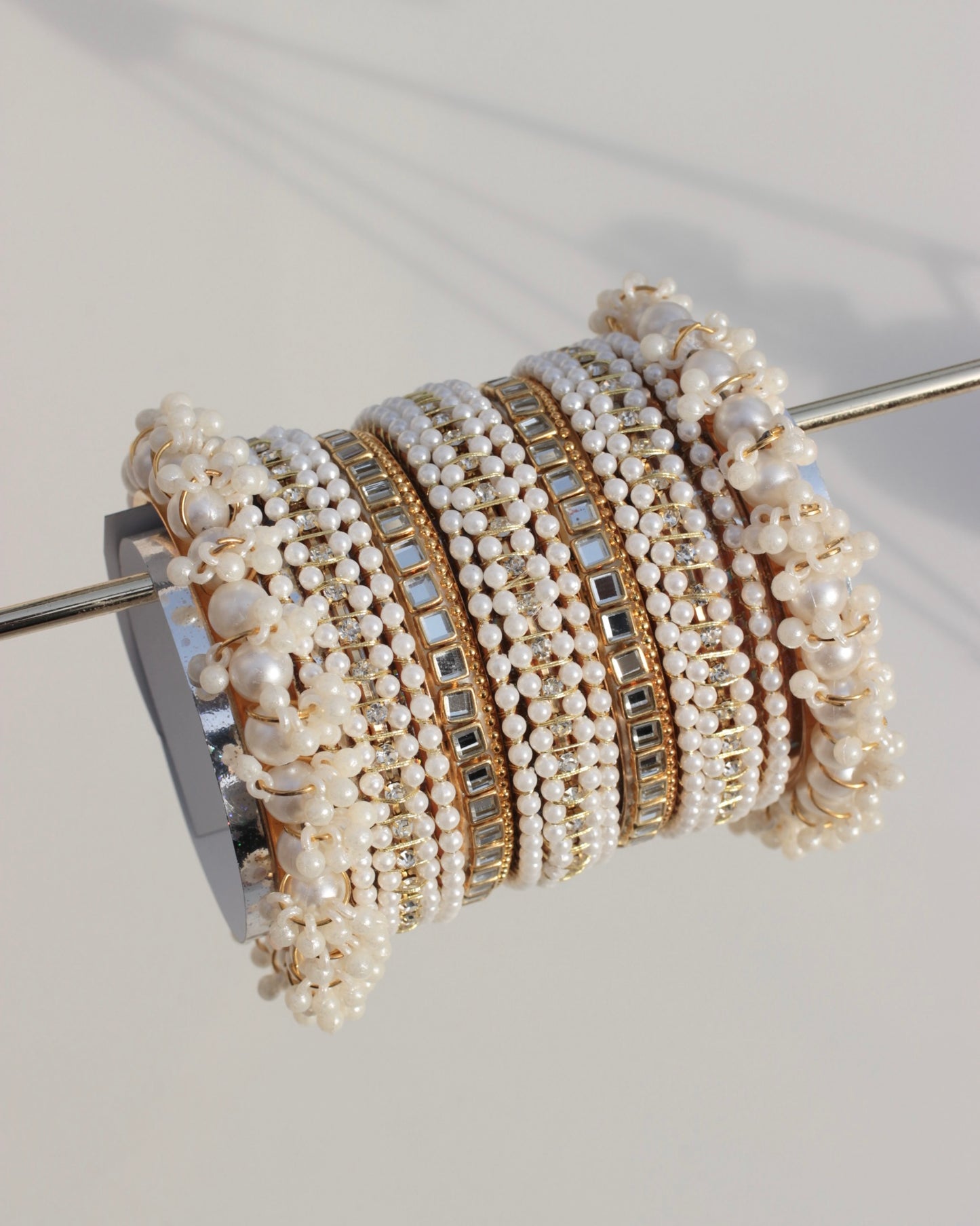 Pearl Edit Bangle Set-Gold&White