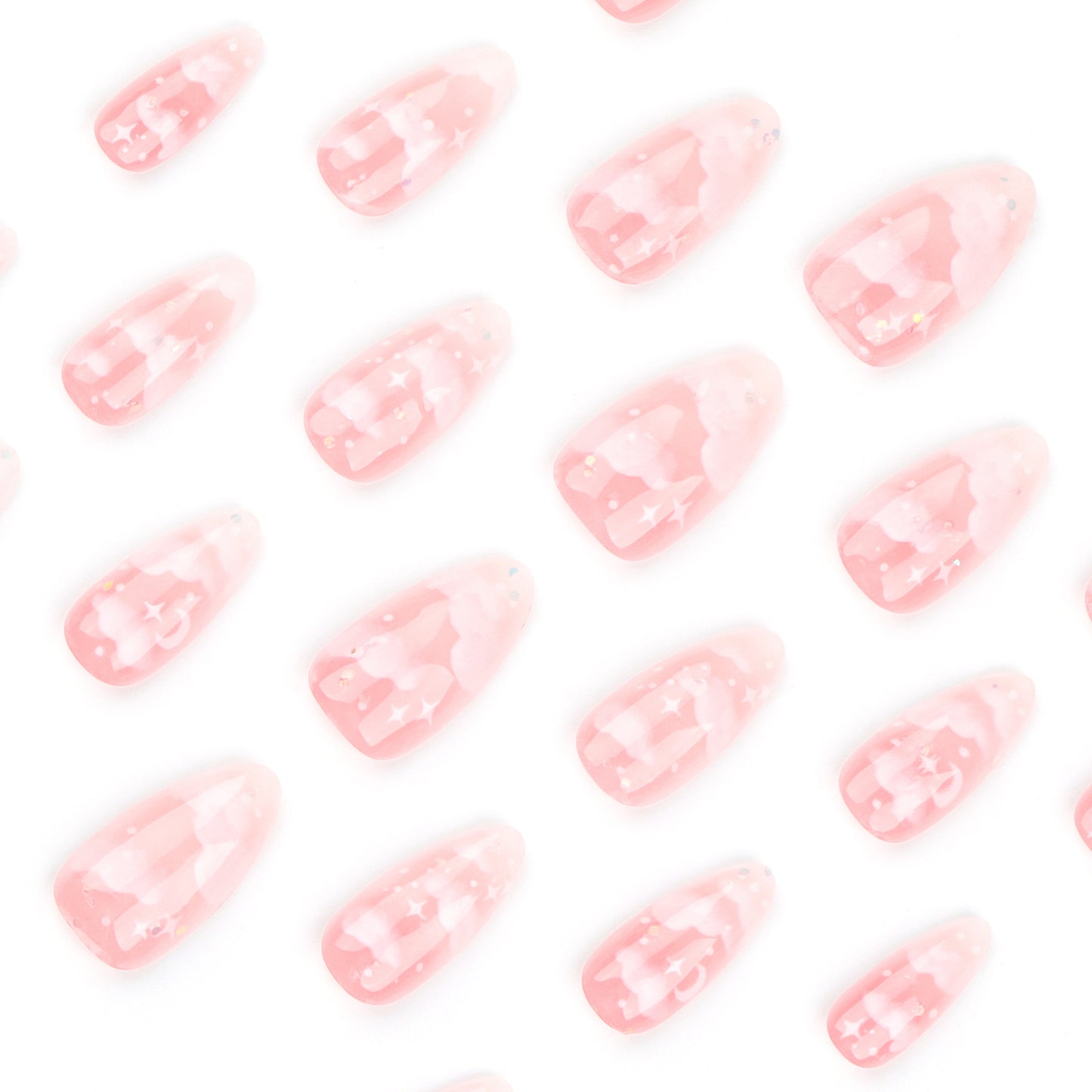 Nails-3125-Medium Length Almond nails with glitter - Free 4 pc nail kit included