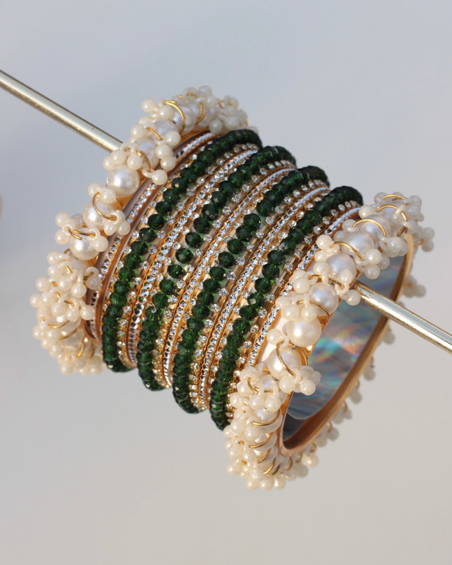 Naqsh-e-Sitara Bangle Set-Dark Green