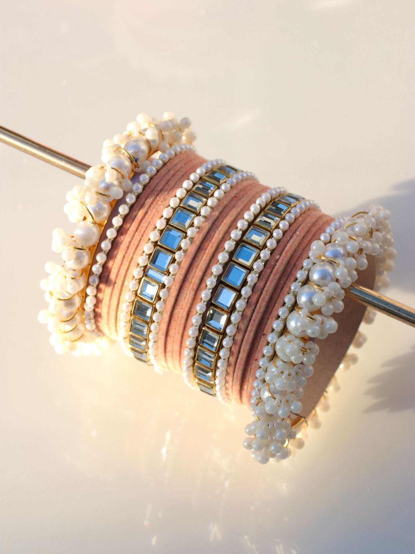 Kundan Majesty Bangle Set-1-peach