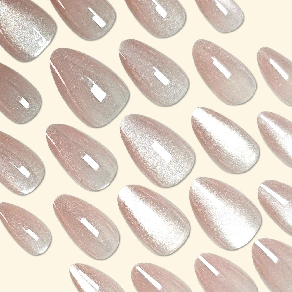 3D Handmade Cat-eye Pink + Shimmer Nails - 1886-Free 4 pc nail kit included