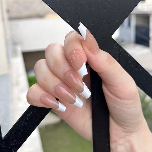 Long Square French Nails-758 - Free 24 pc Sticker Sheet included