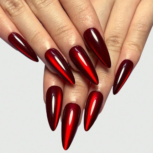 Long Red Cat-eye Nails-1885- Free 24 pc Sticker Sheet included