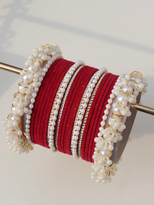 Noor-e-Moti Bangle Set-7-Red