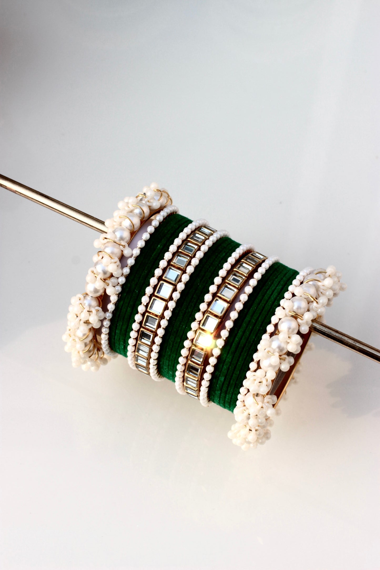 Kundan Majesty Bangle Set-1-Dark Green