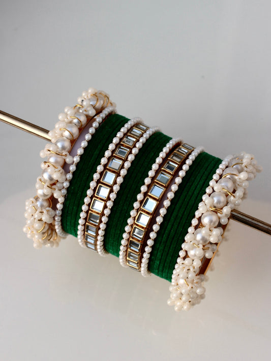 Kundan Majesty Bangle Set-1-Dark Green