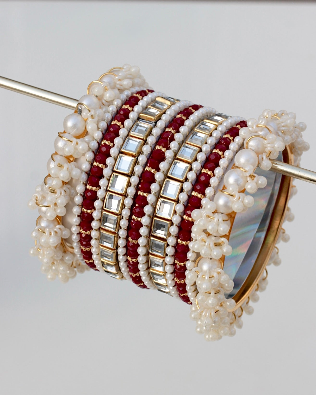 Mehak-e-Kundan Bangle Set-Maroon