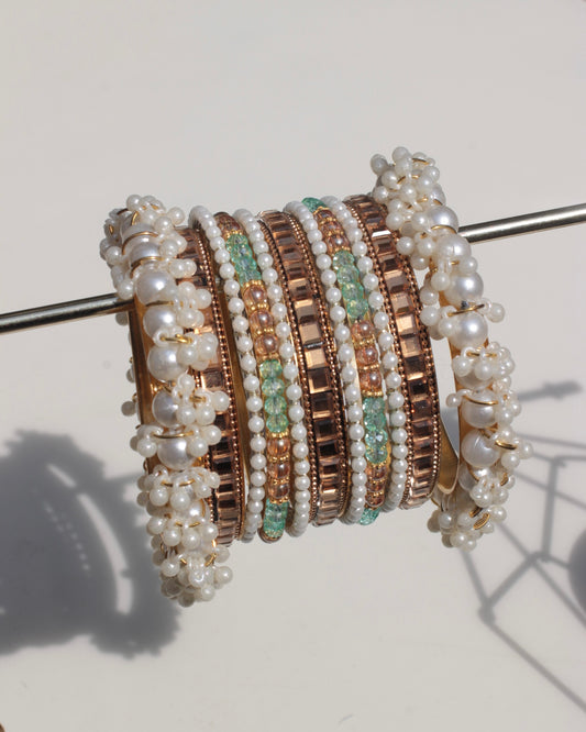Sunbeam Bangle Set--Copper & Lite Green