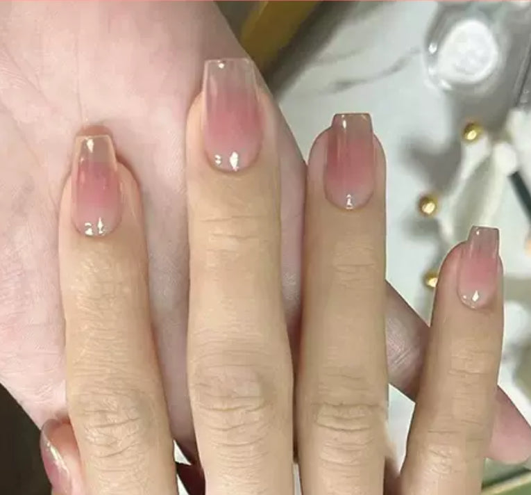 Shaded with Gold Natural Nails-010- Free 24 pc Sticker Sheet included