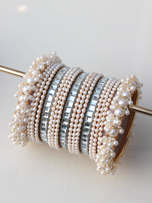 Pearl Luxe Bangle Set-4-Silver