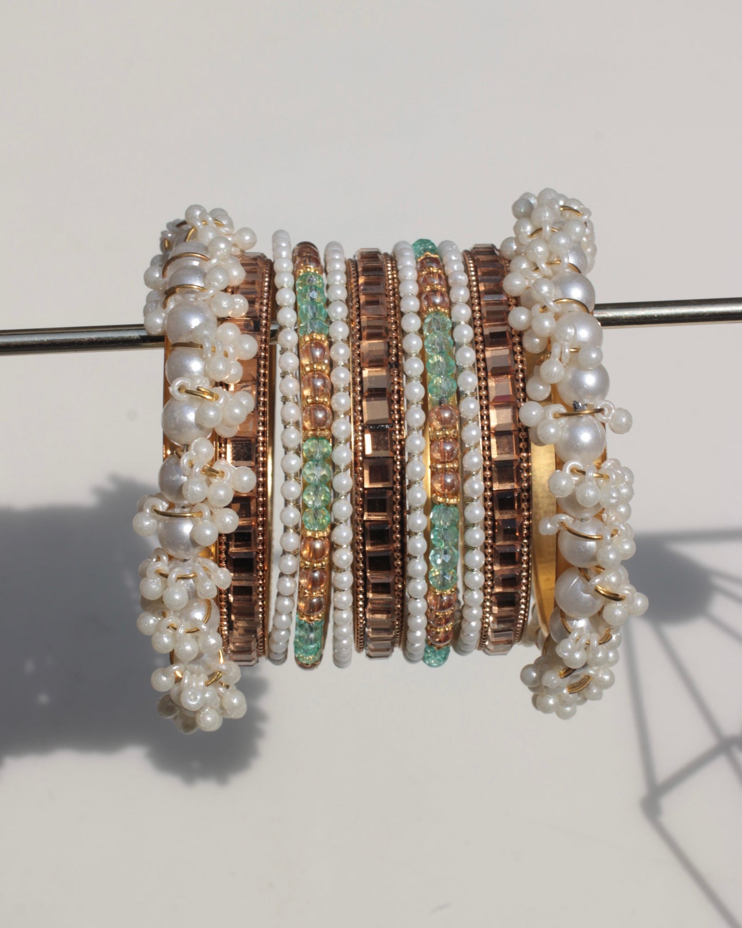 Sunbeam Bangle Set--Copper & Lite Green