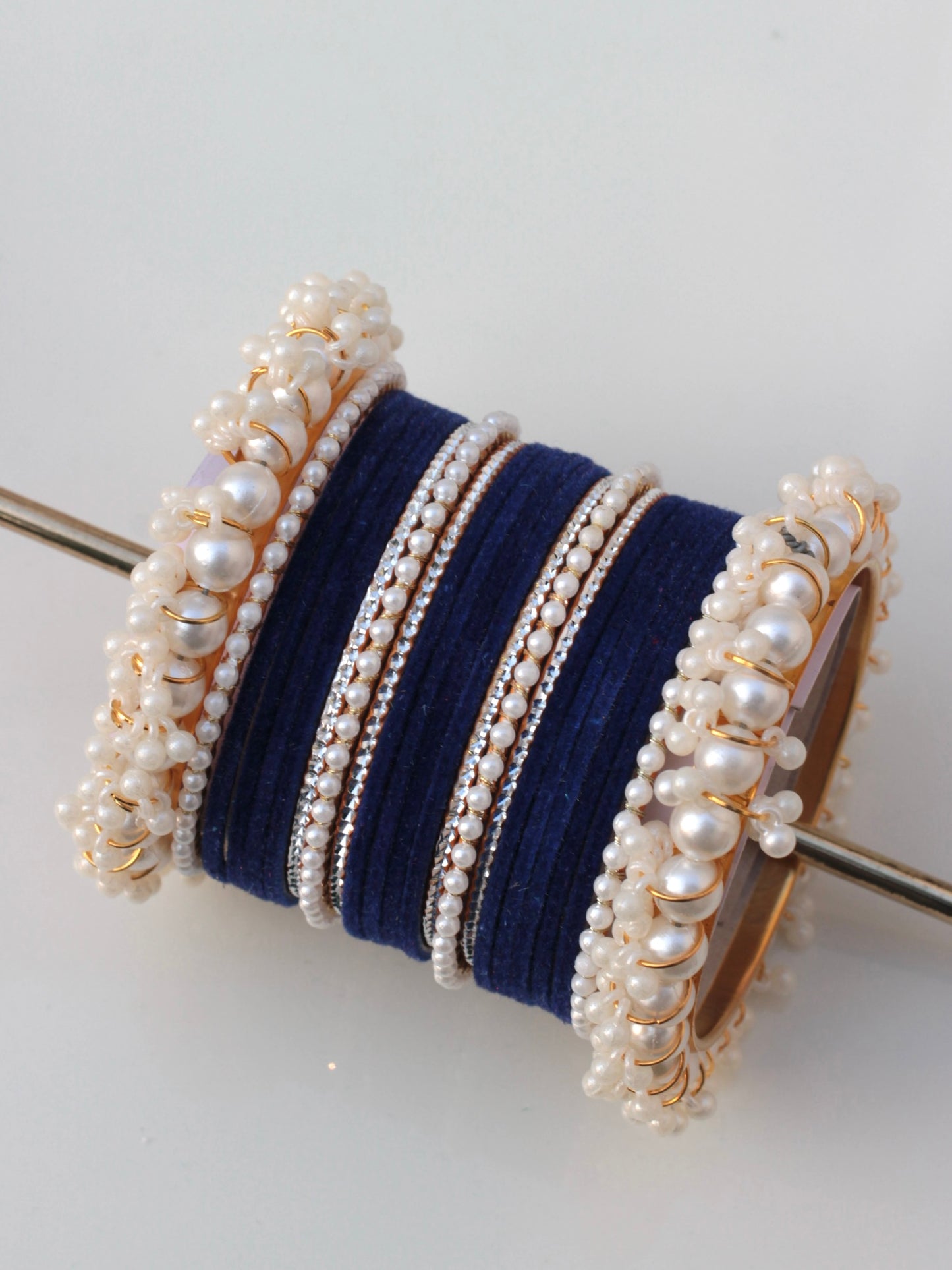 Noor-e-Moti Bangle Set-7-Dark Blue