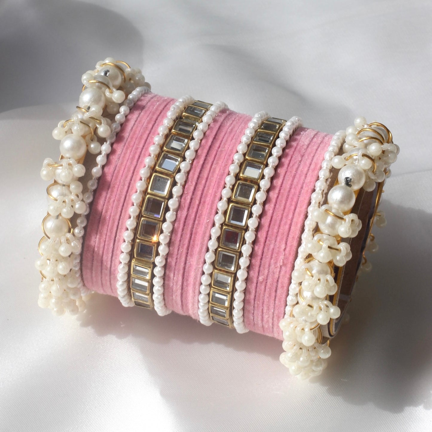 Kundan Majesty Bangle Set-1-Baby Pink