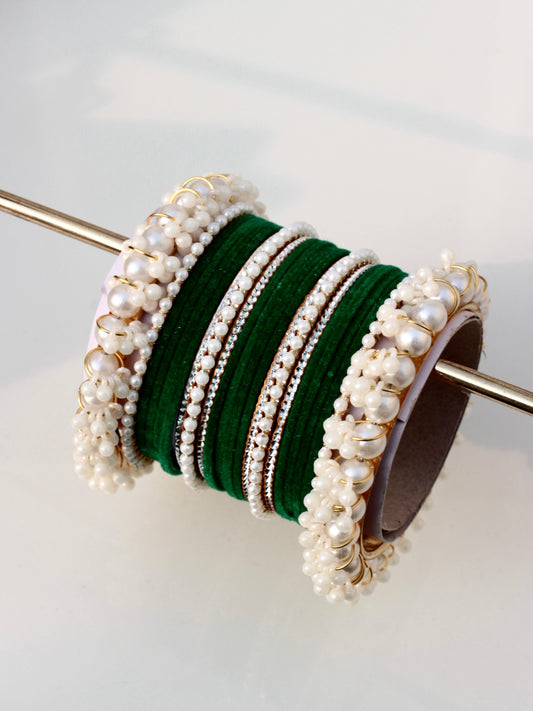 Noor-e-Moti Bangle Set-7- Dark Green