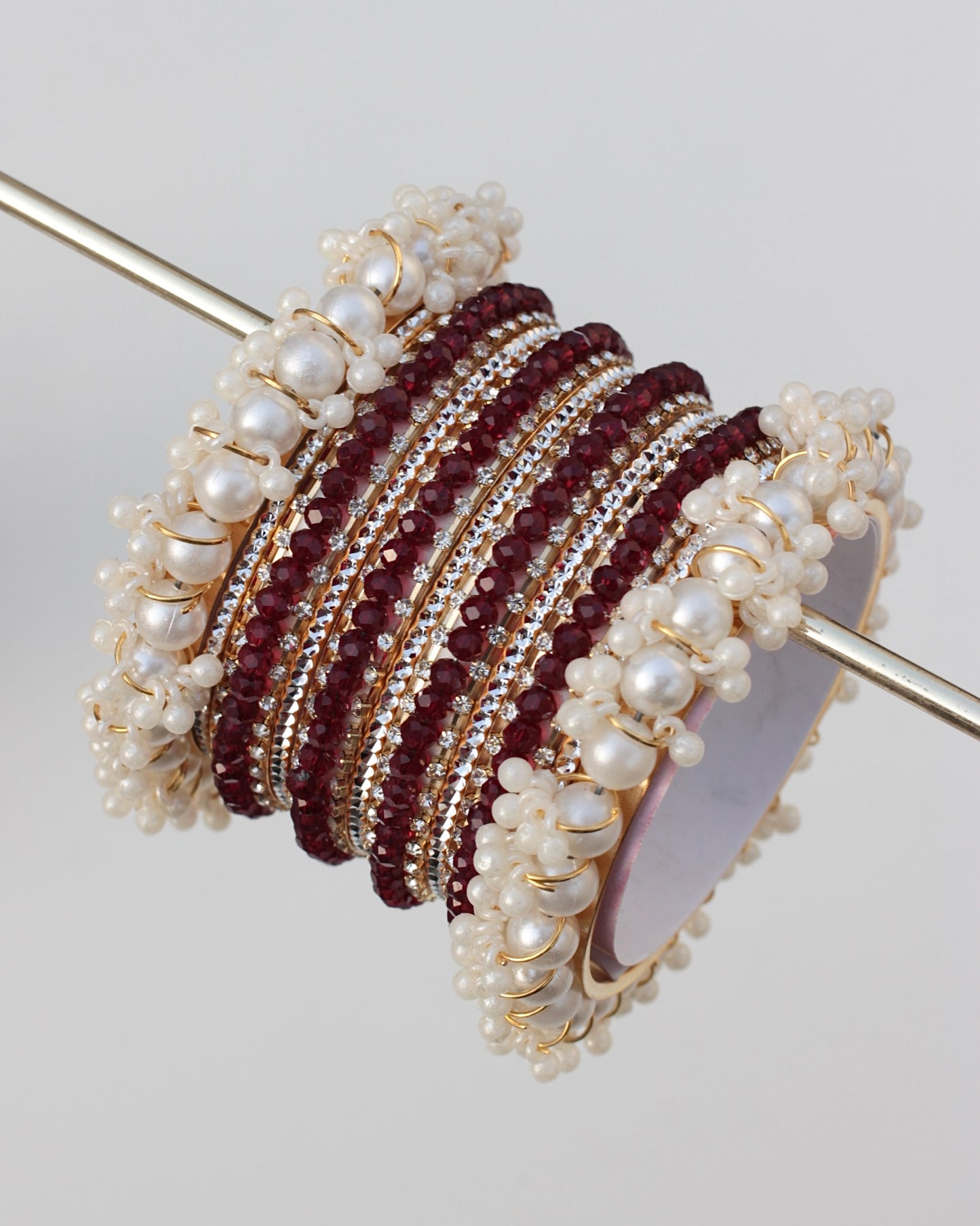 Naqsh-e-Sitara Bangle Set-Dark Maroon