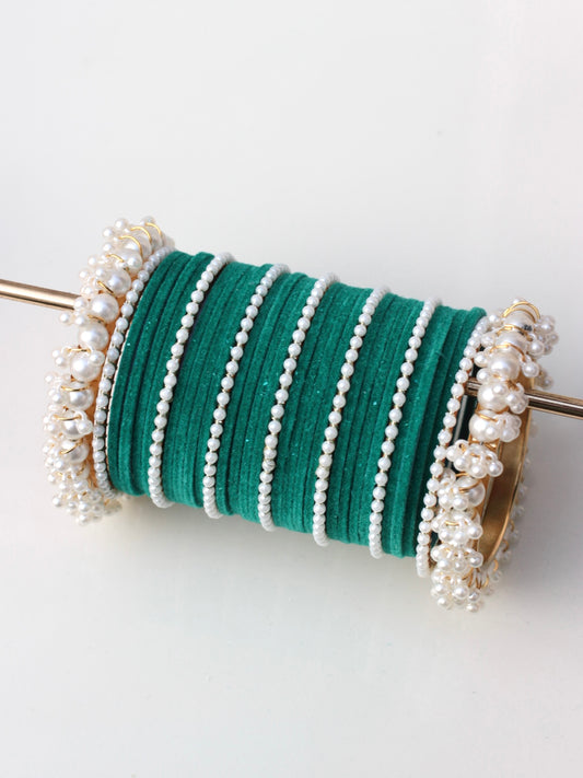 Royal Velvet Bangle Set-5-Dark Cyan