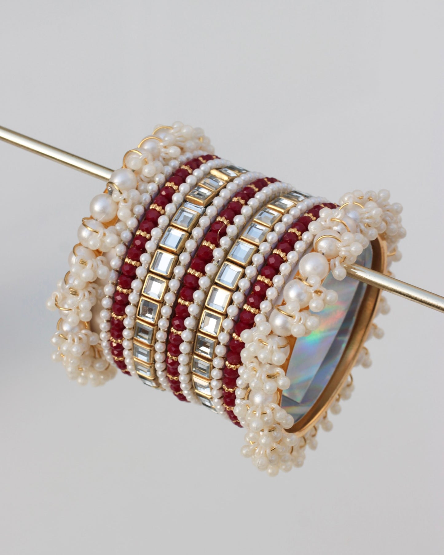 Mehak-e-Kundan Bangle Set-Maroon