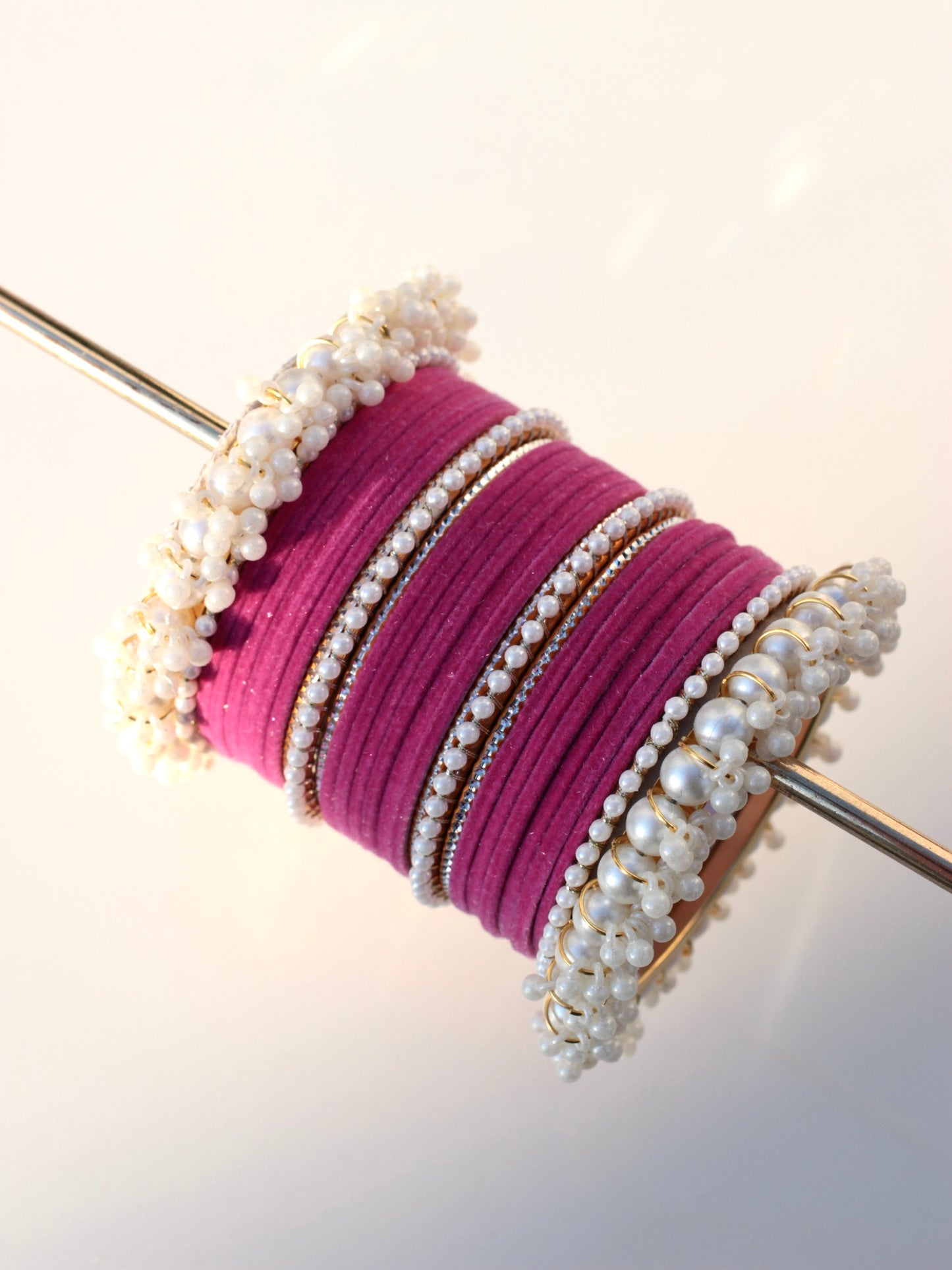 Noor-e-Moti Bangle Set-7-Shocking Pink