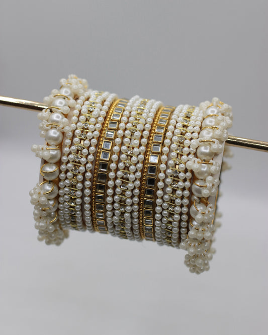 Pearl Edit Bangle Set-Gold&White