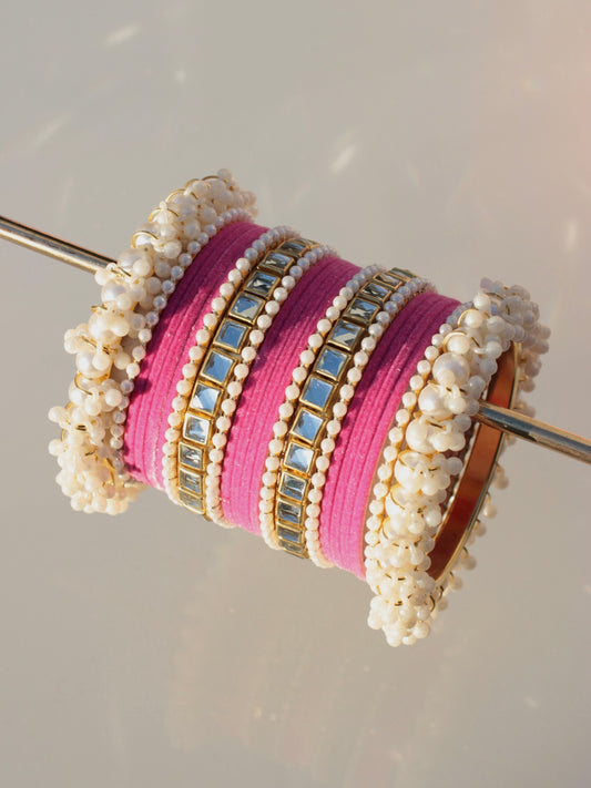 Kundan Majesty Bangle Set-1-Mid pink