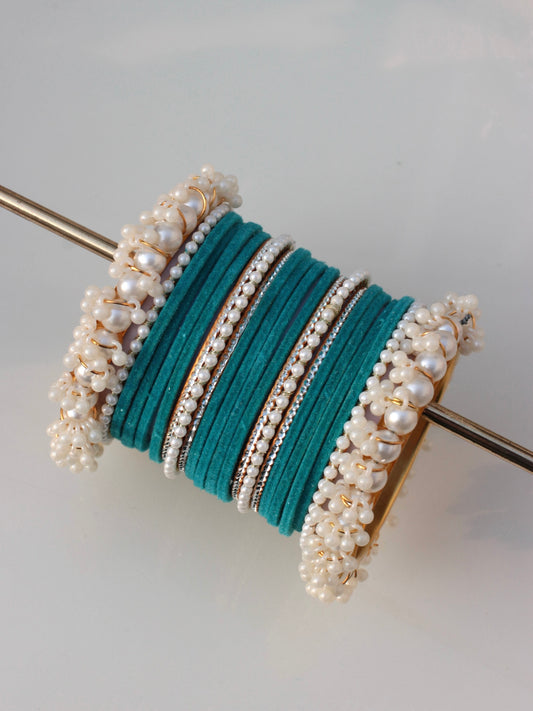 Noor-e-Moti Bangle Set-7-Sea Blue