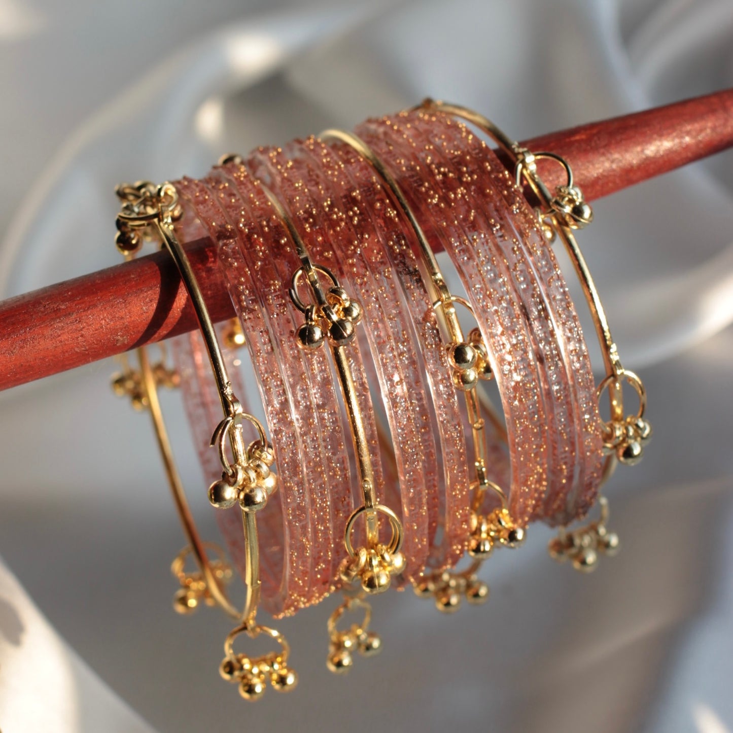 Majesty Raindrop Kashmiri Bangle Set-4 Golden Bangles with Glass Churiyaan