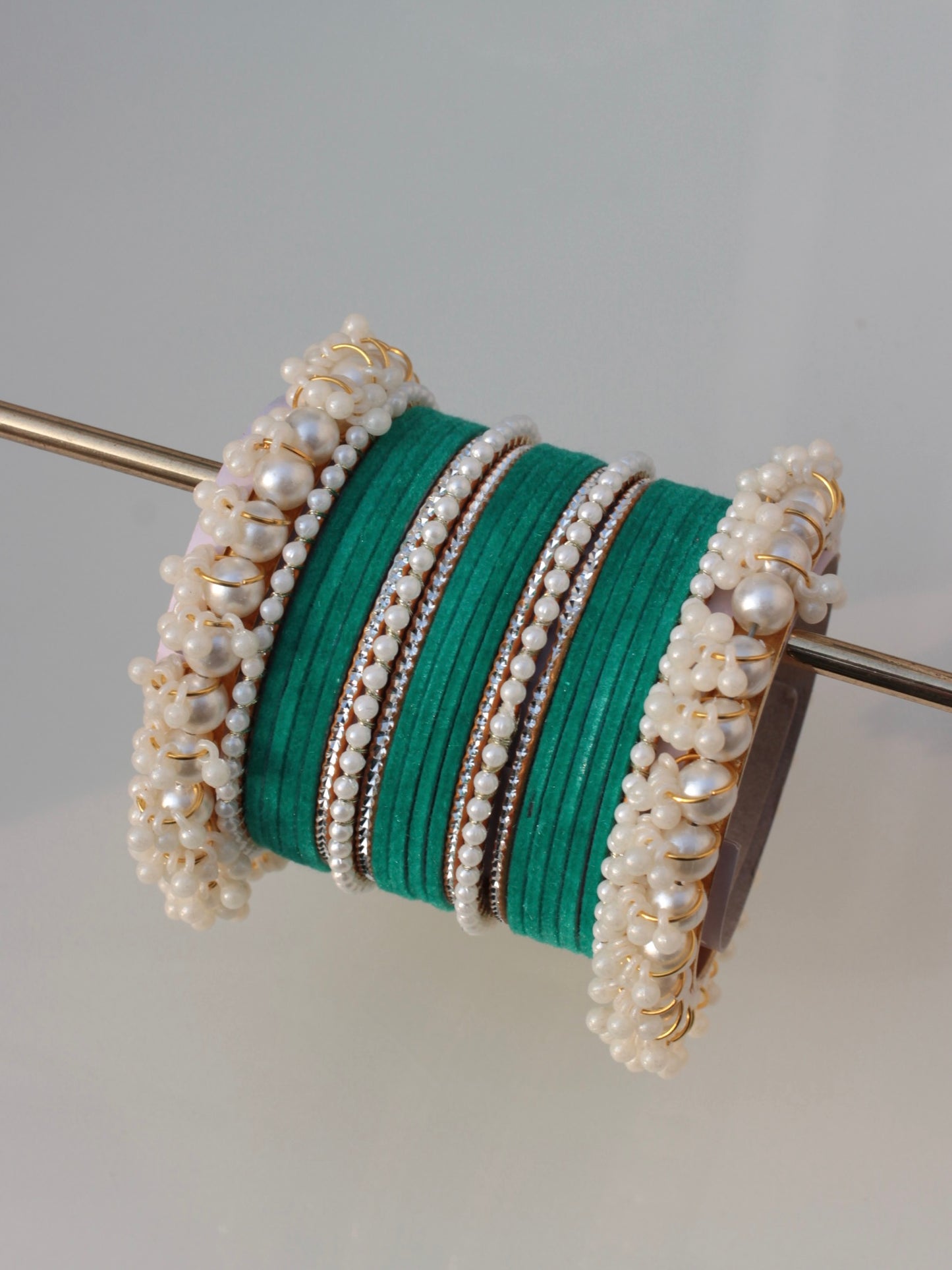 Noor-e-Moti Bangle Set-7-Dark Cyan